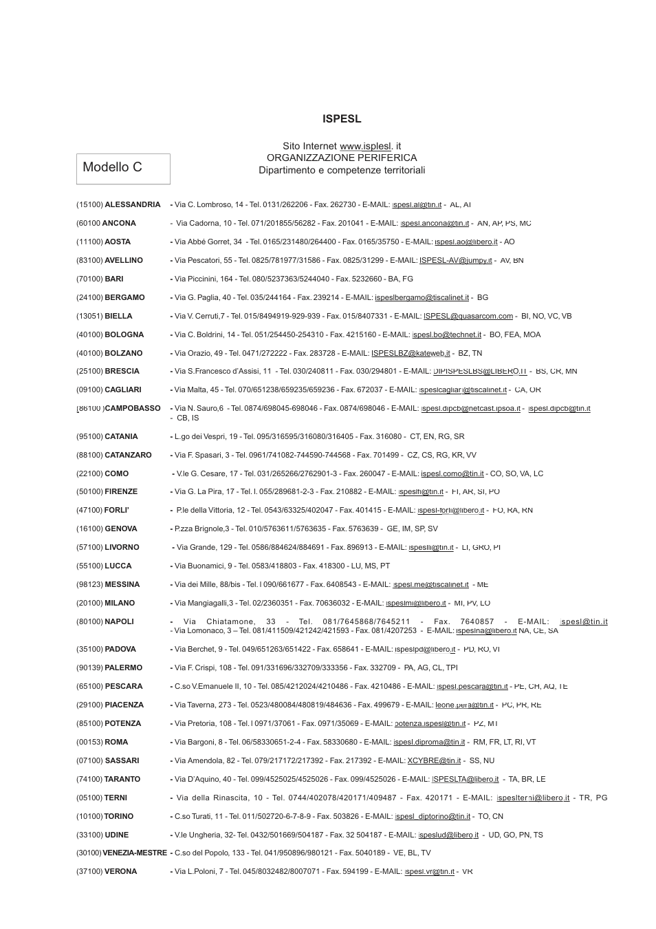 Modello c, Ispesl | Rancilio Millennium User Manual | Page 99 / 104