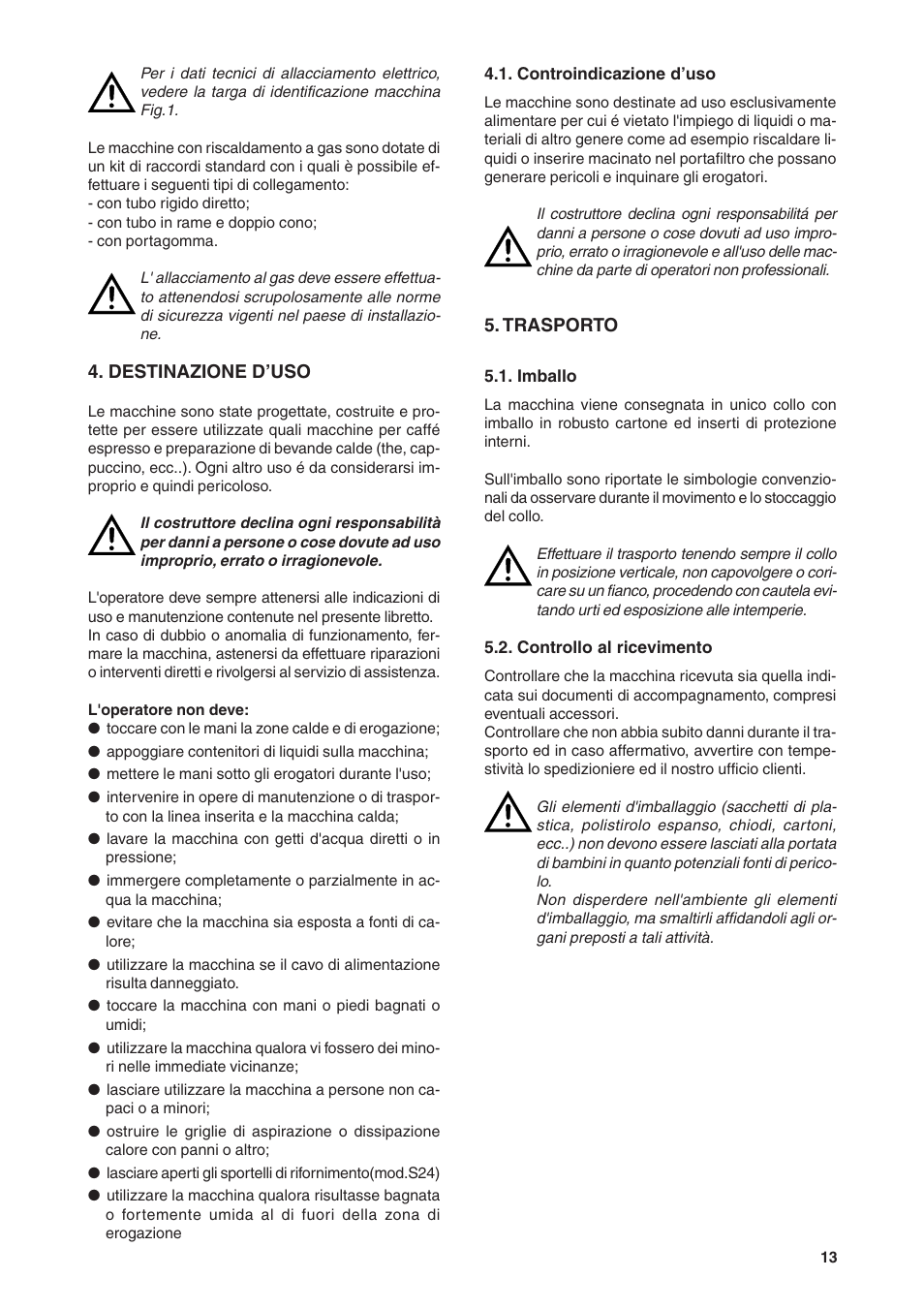 Rancilio S20 User Manual | Page 13 / 128