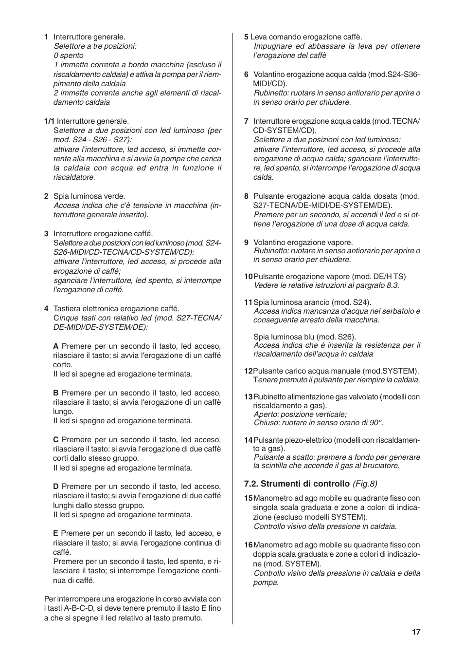 Rancilio S20 User Manual | Page 17 / 128
