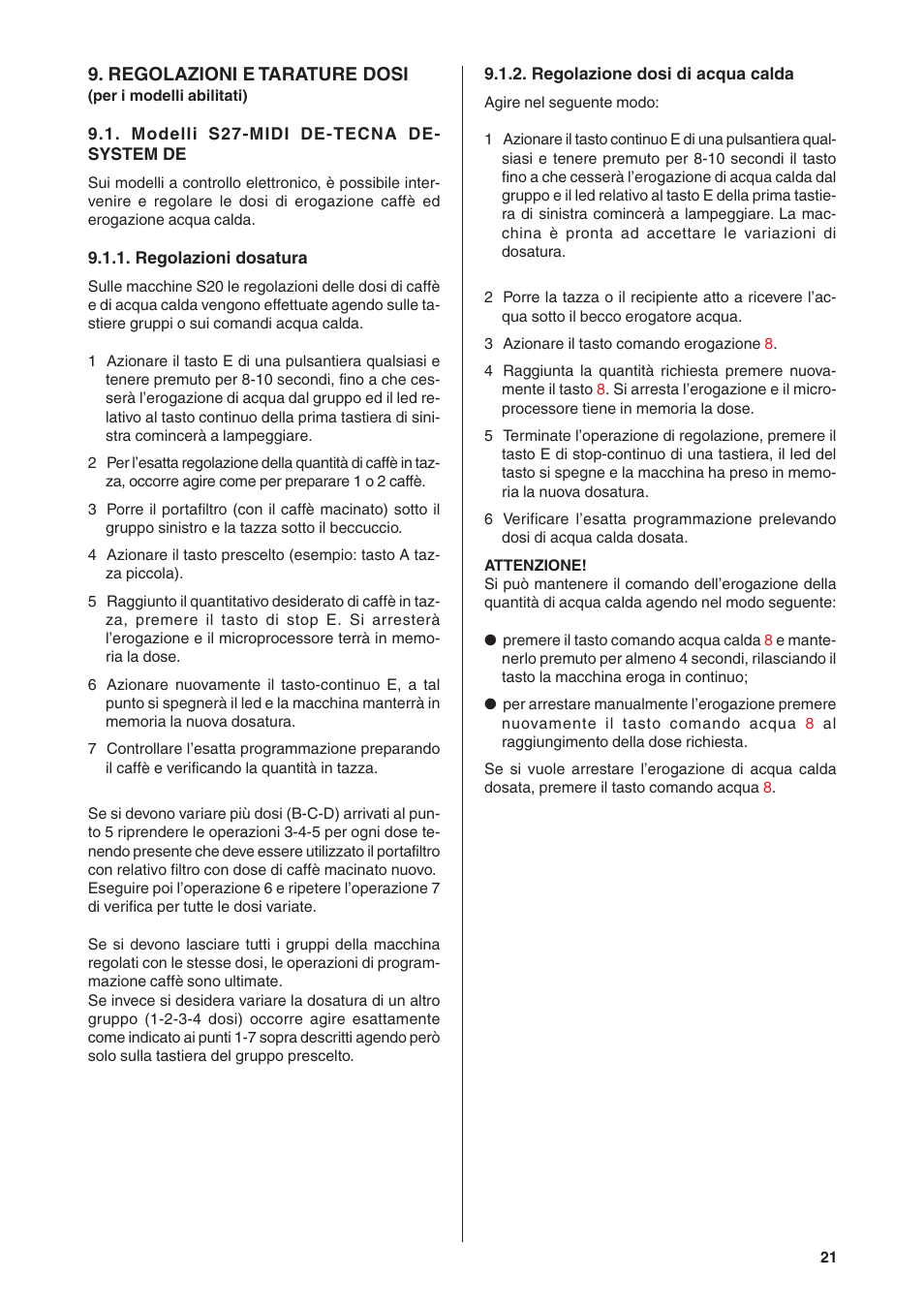 Rancilio S20 User Manual | Page 21 / 128