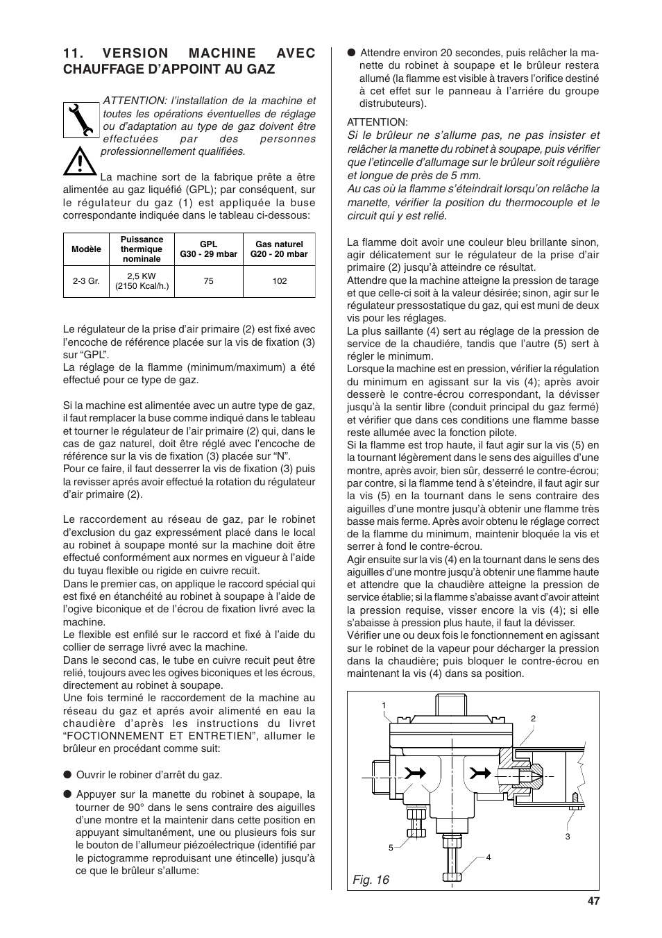 Version machine avec chauffage d’appoint au gaz, Fig. 16 | Rancilio S20 User Manual | Page 47 / 128
