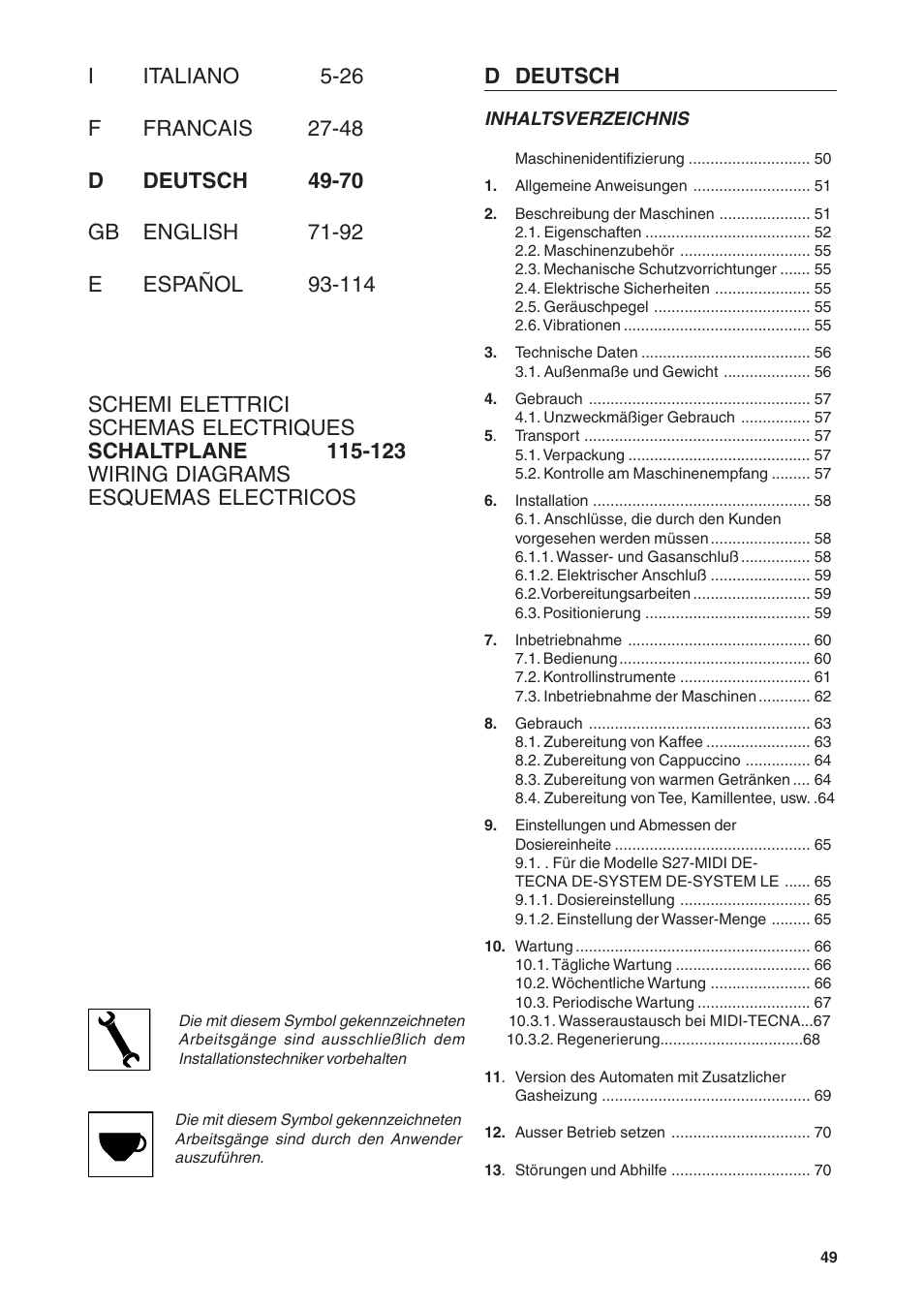 D deutsch | Rancilio S20 User Manual | Page 49 / 128