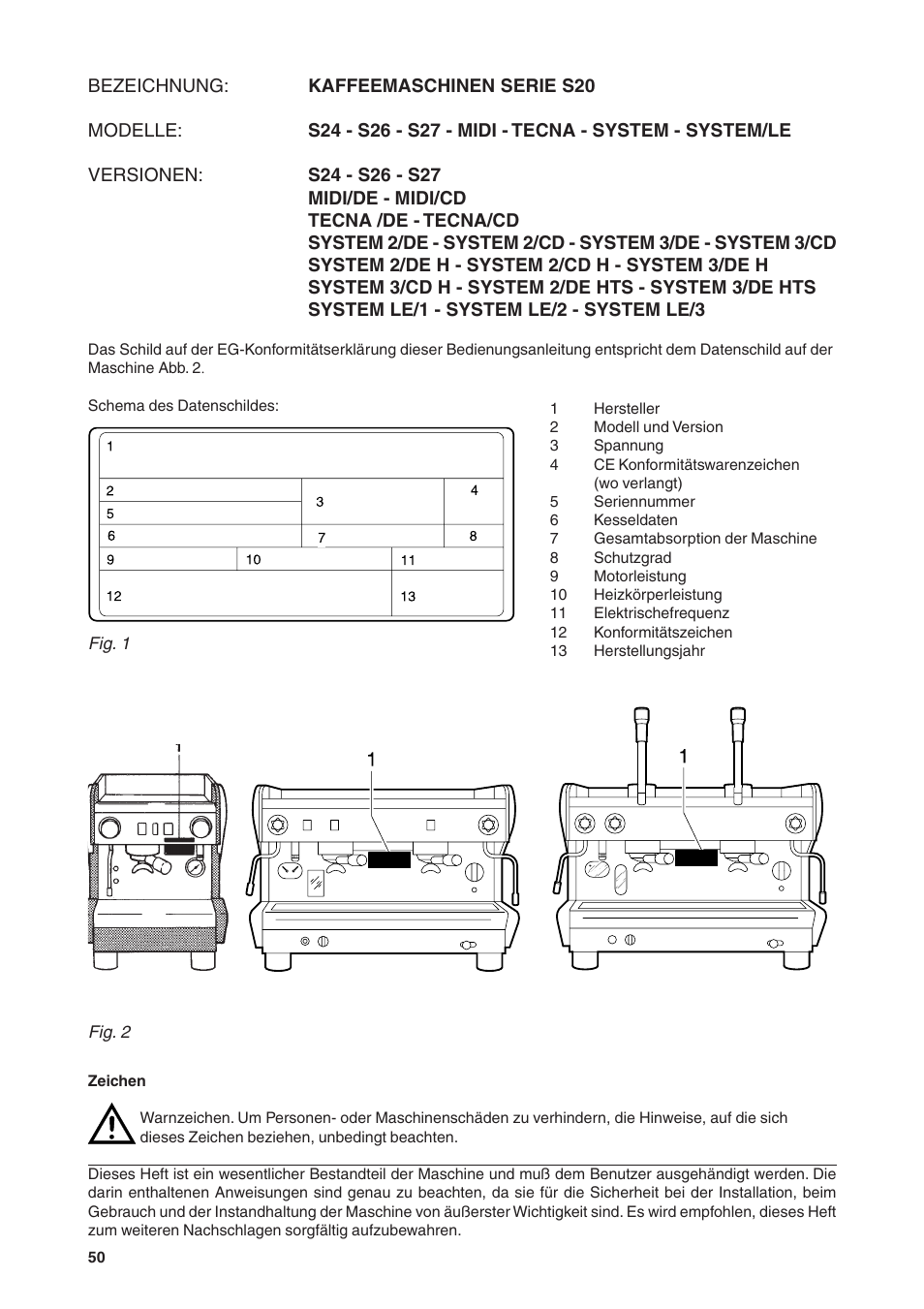 Rancilio S20 User Manual | Page 50 / 128