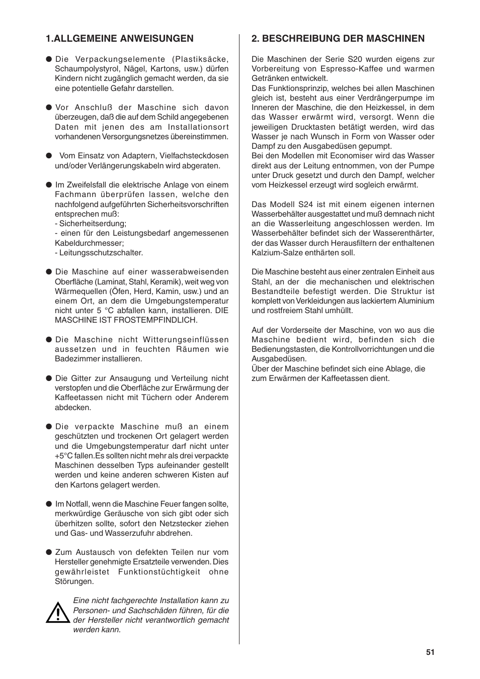 Rancilio S20 User Manual | Page 51 / 128