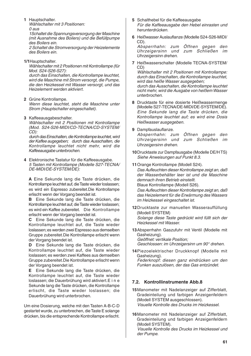 Rancilio S20 User Manual | Page 61 / 128