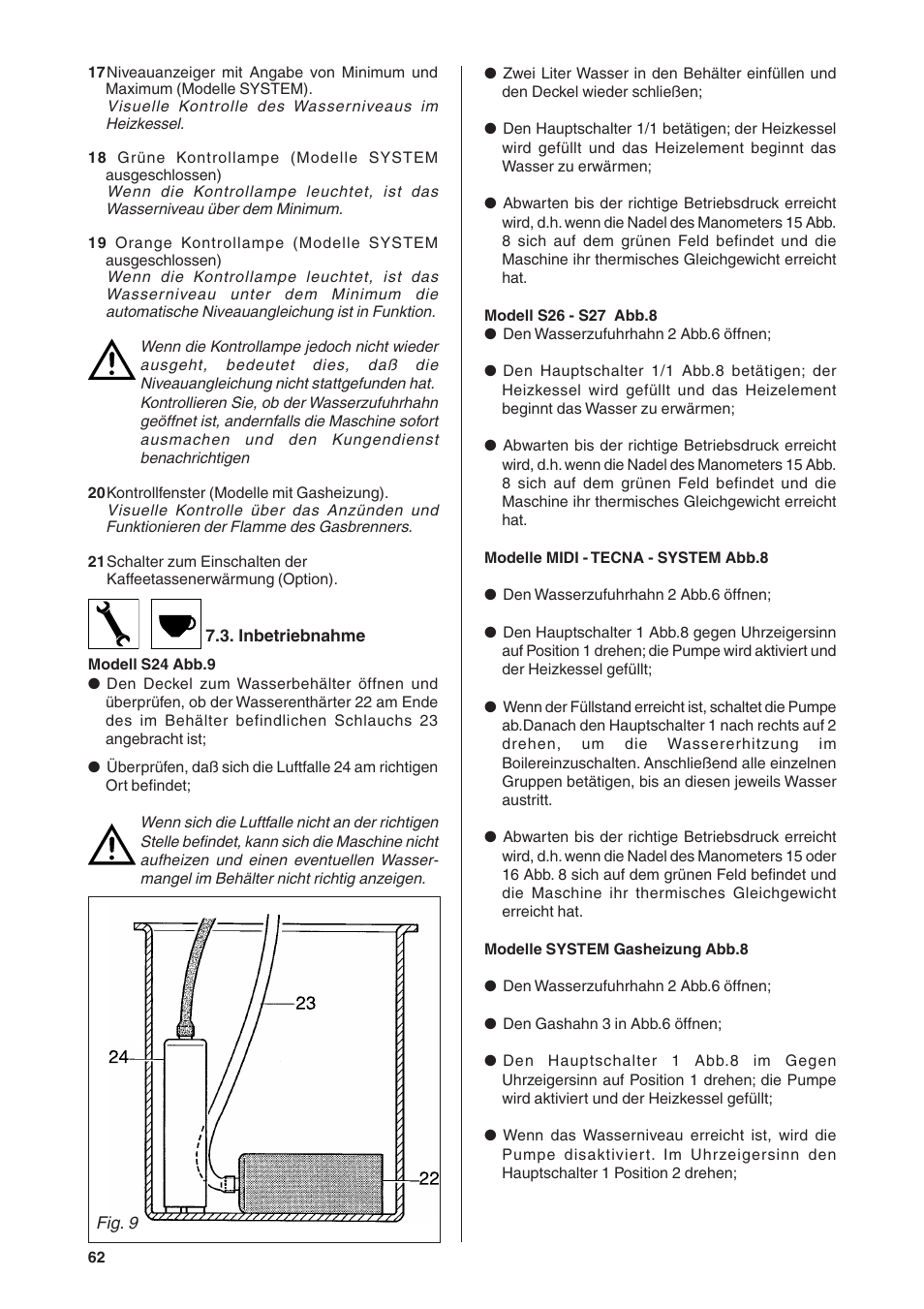 Rancilio S20 User Manual | Page 62 / 128