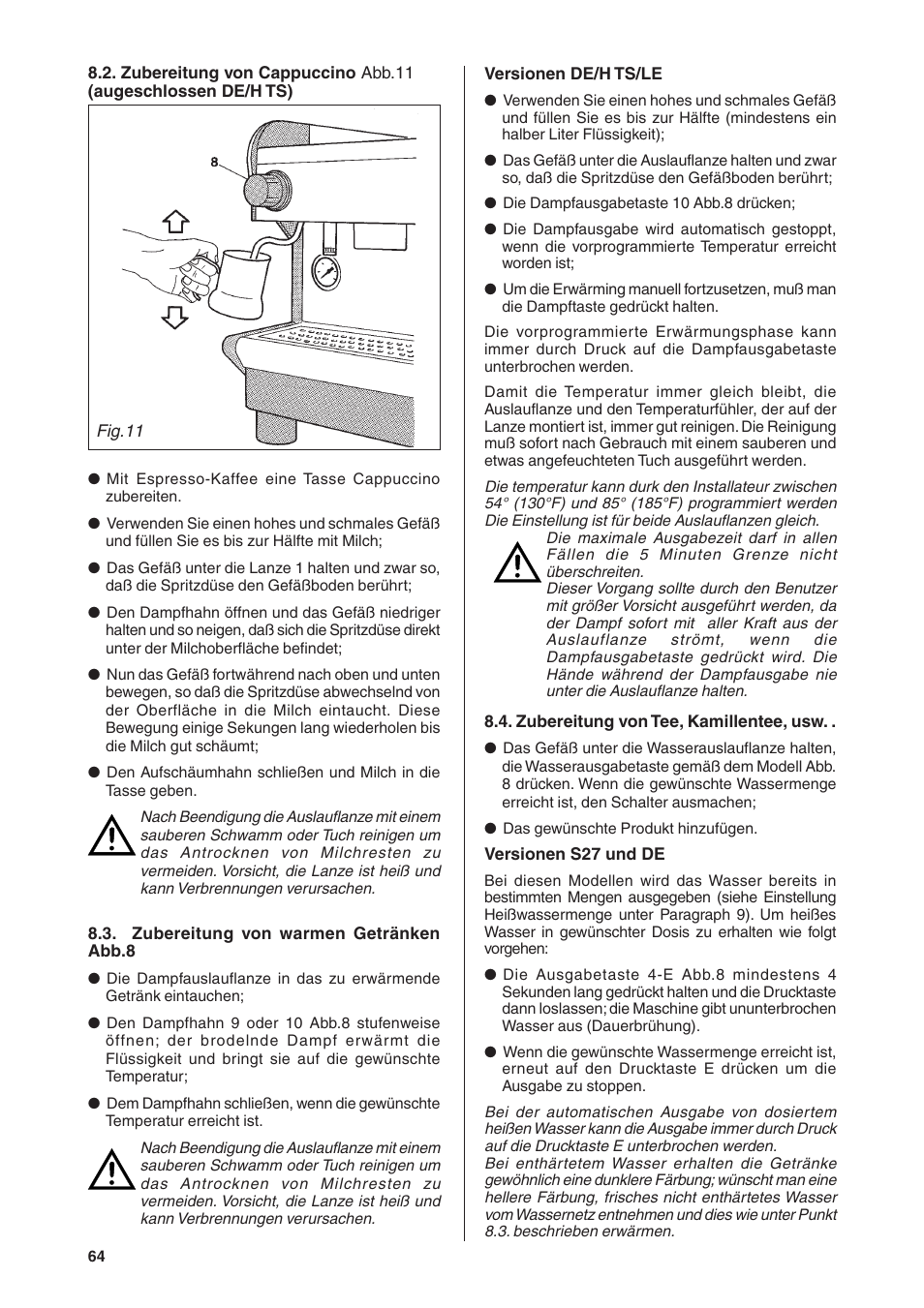 Rancilio S20 User Manual | Page 64 / 128