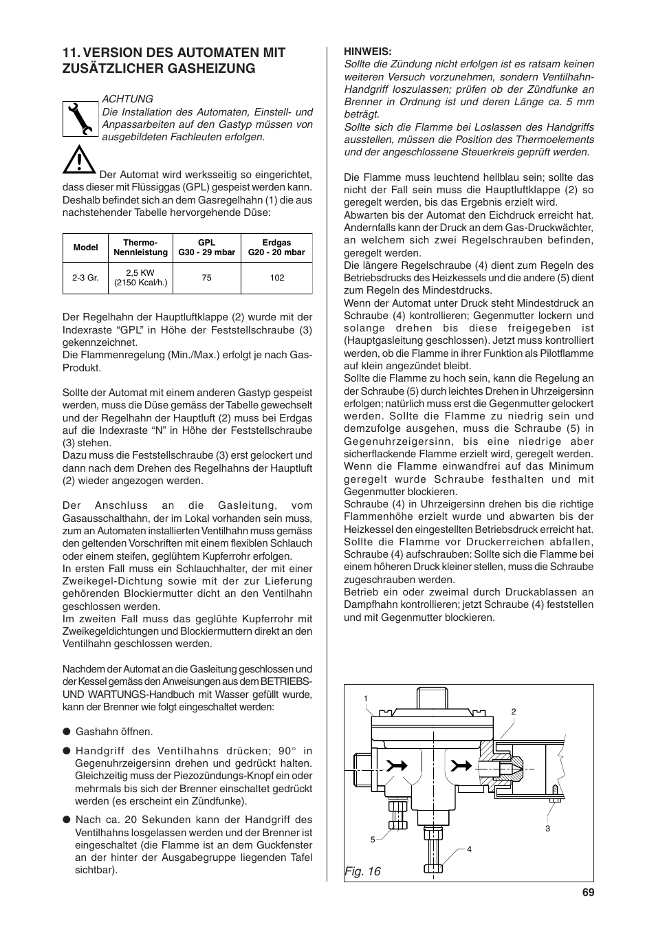 Version des automaten mit zusätzlicher gasheizung, Fig. 16 | Rancilio S20 User Manual | Page 69 / 128
