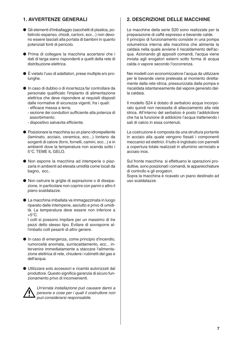 Rancilio S20 User Manual | Page 7 / 128