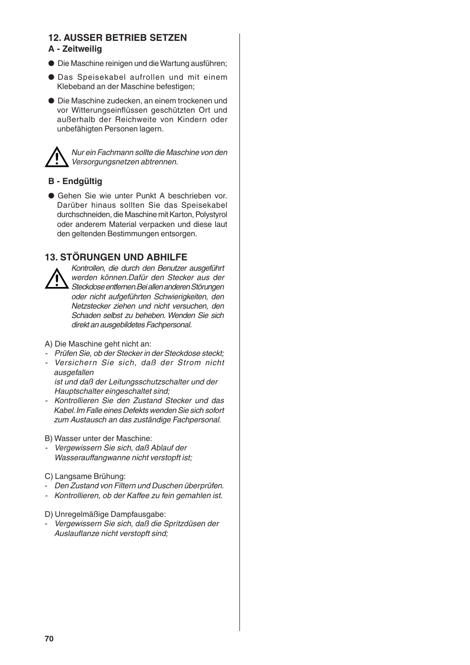 Rancilio S20 User Manual | Page 70 / 128