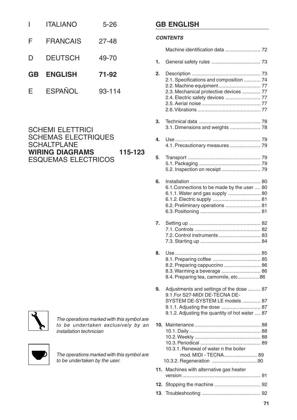 Rancilio S20 User Manual | Page 71 / 128