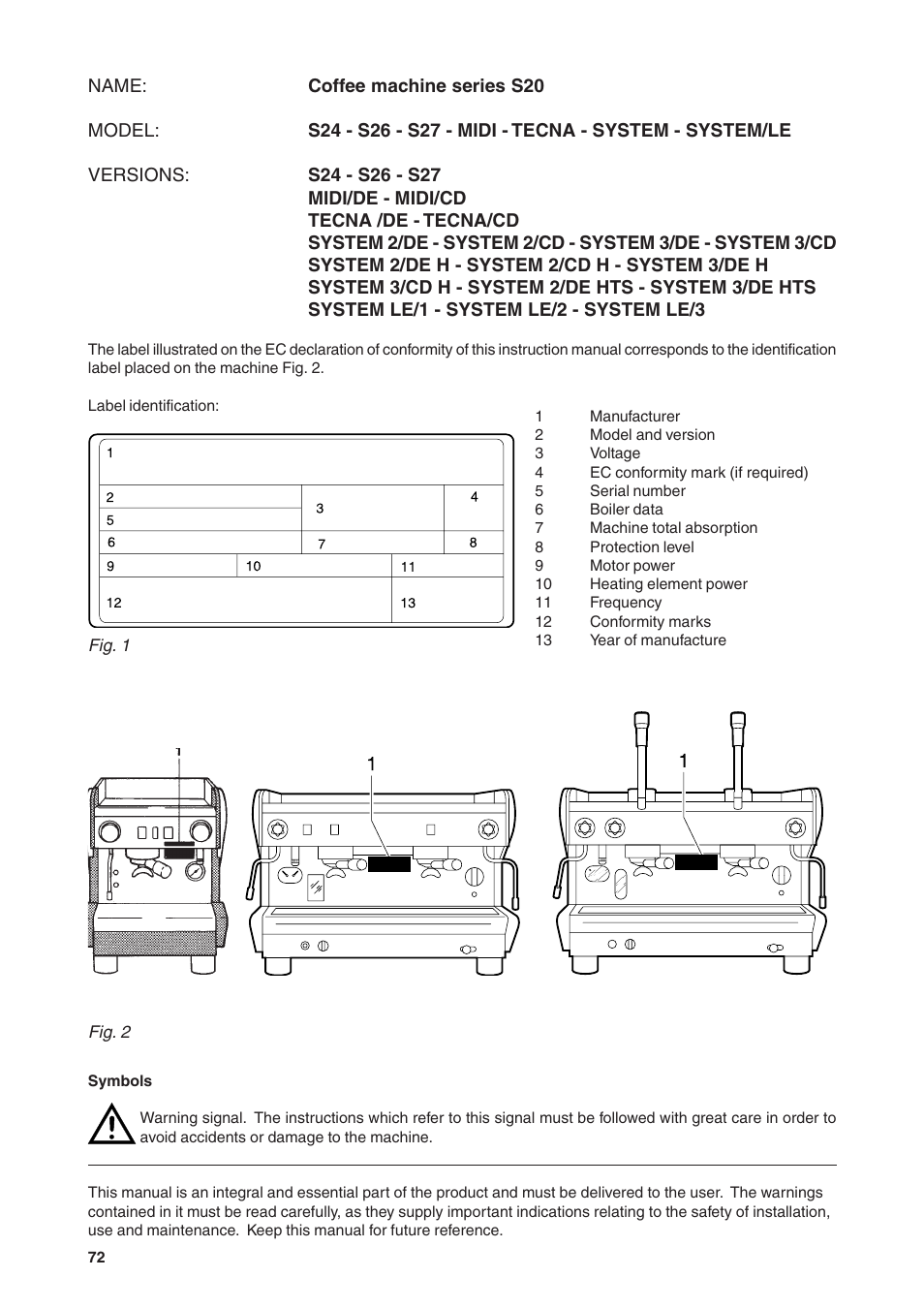 Rancilio S20 User Manual | Page 72 / 128