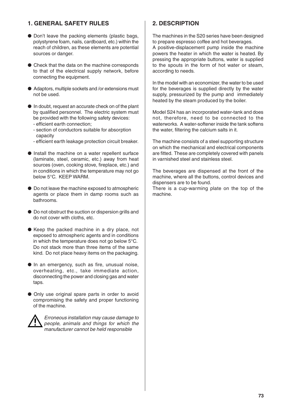 Rancilio S20 User Manual | Page 73 / 128