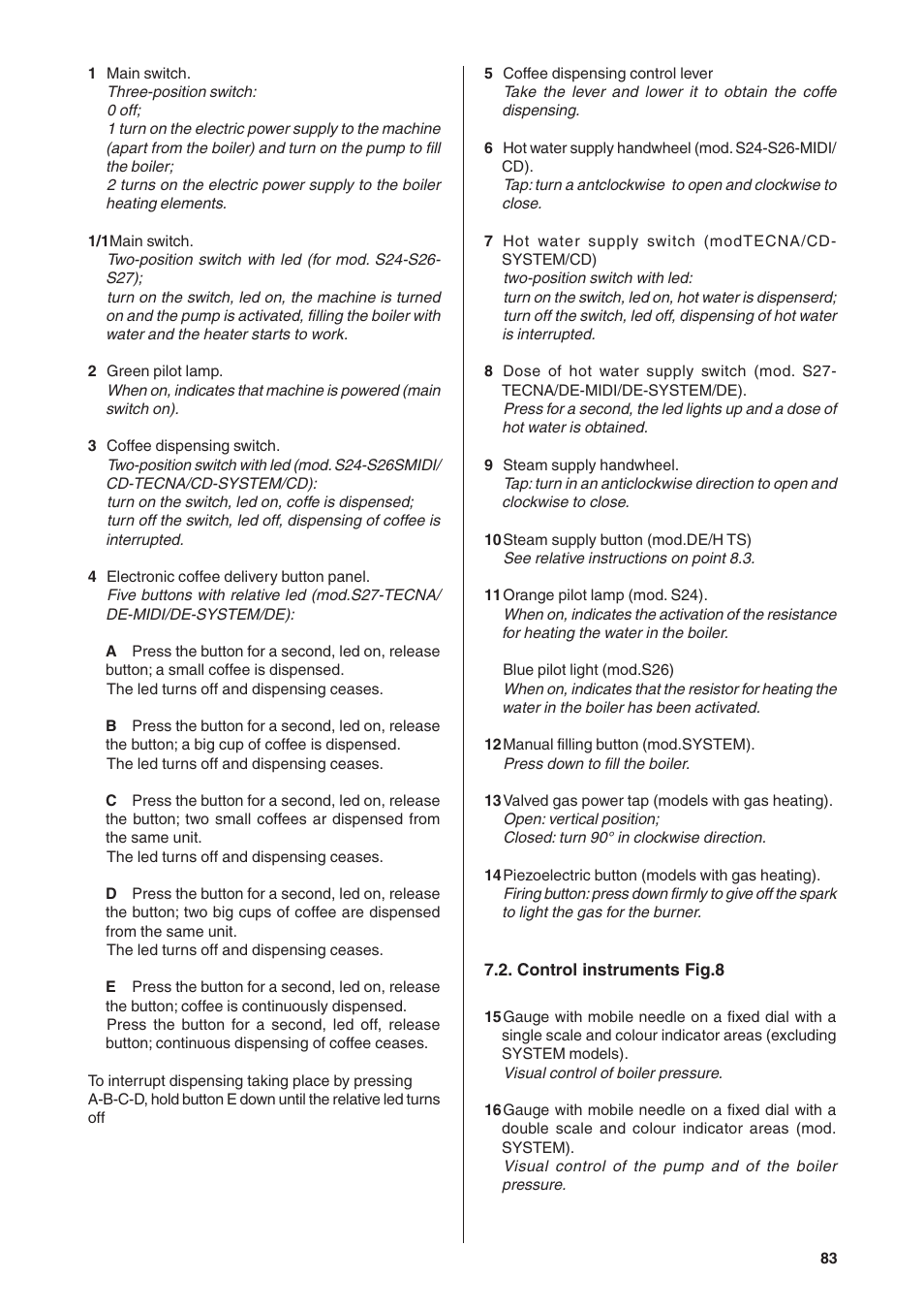 Rancilio S20 User Manual | Page 83 / 128