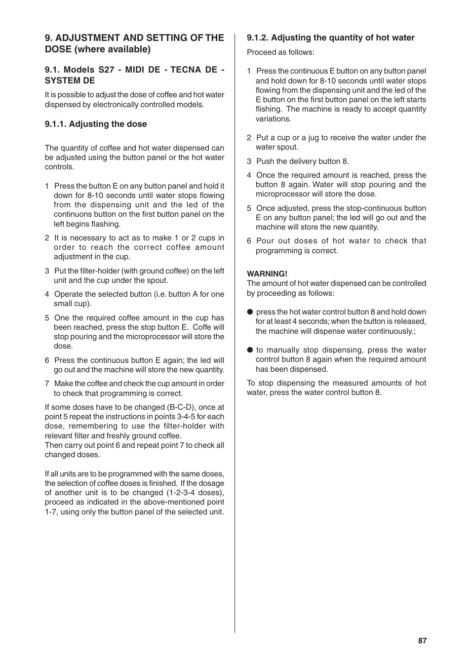 Rancilio S20 User Manual | Page 87 / 128