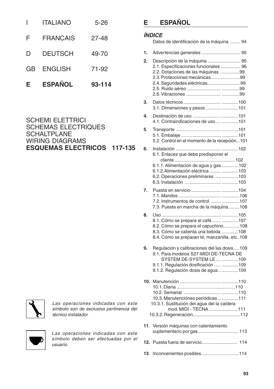 Rancilio S20 User Manual | Page 93 / 128