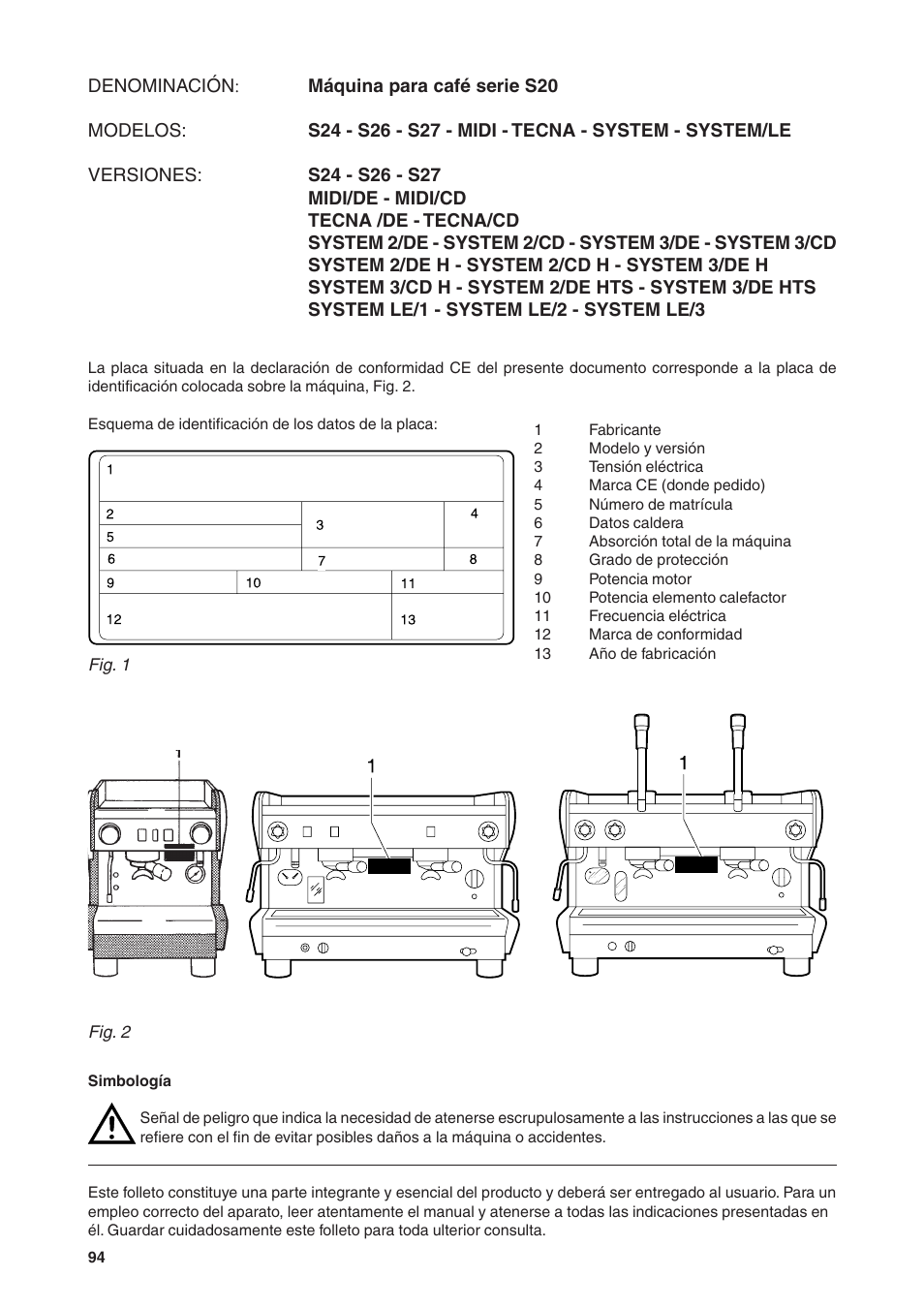 Rancilio S20 User Manual | Page 94 / 128