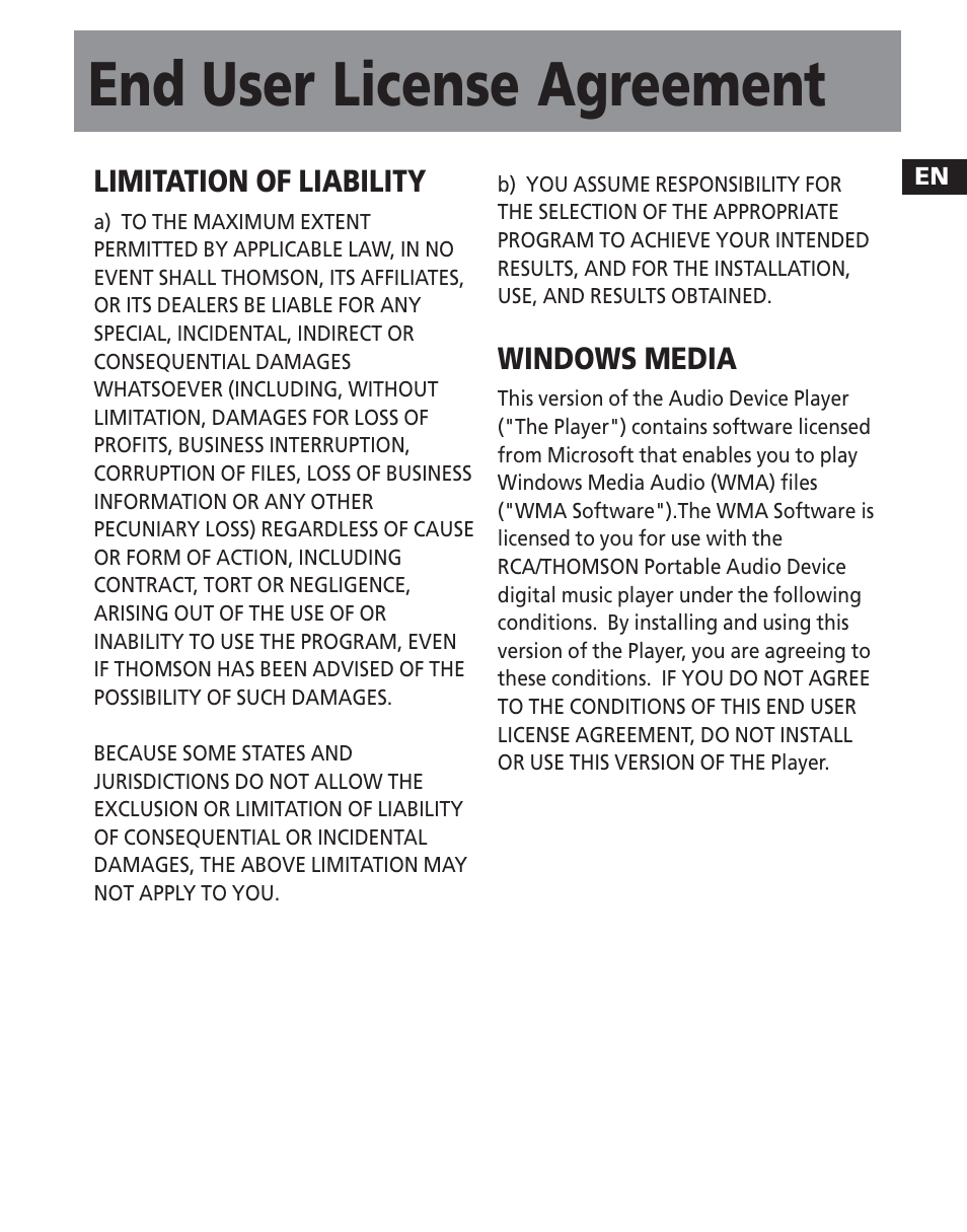 End user license agreement | RCA TC1501 User Manual | Page 33 / 48