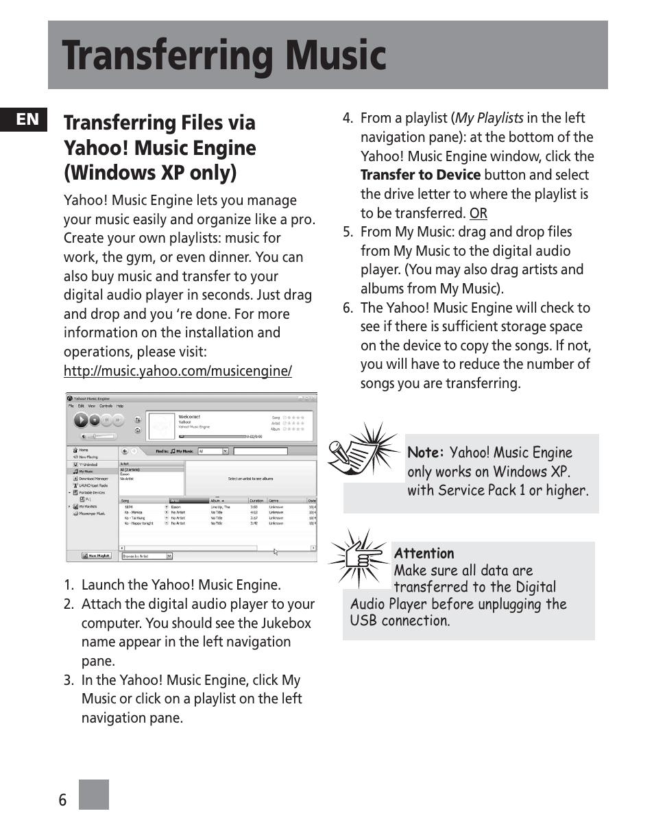 Transferring music | RCA TC1501 User Manual | Page 42 / 48