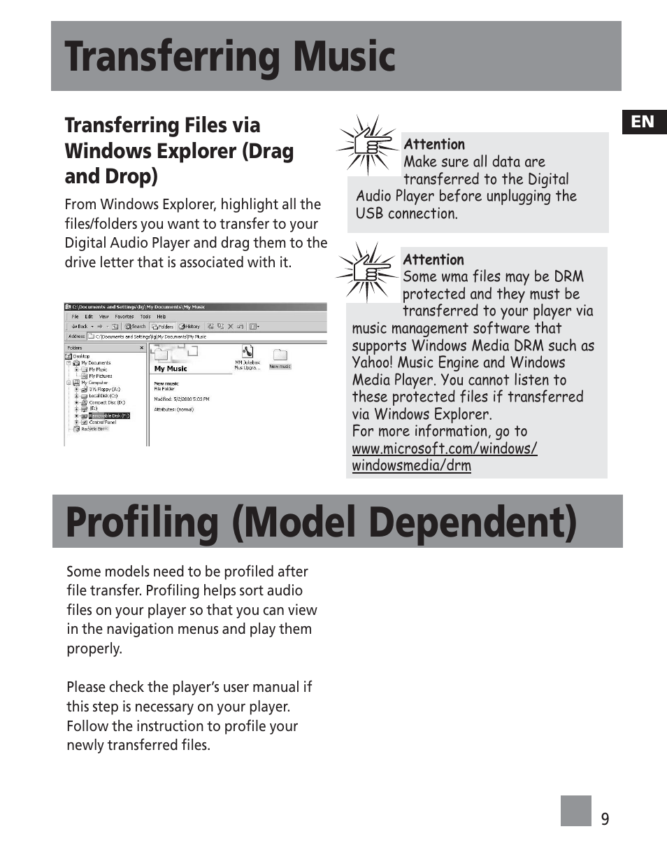 Transferring music profiling (model dependent) | RCA TC1501 User Manual | Page 45 / 48