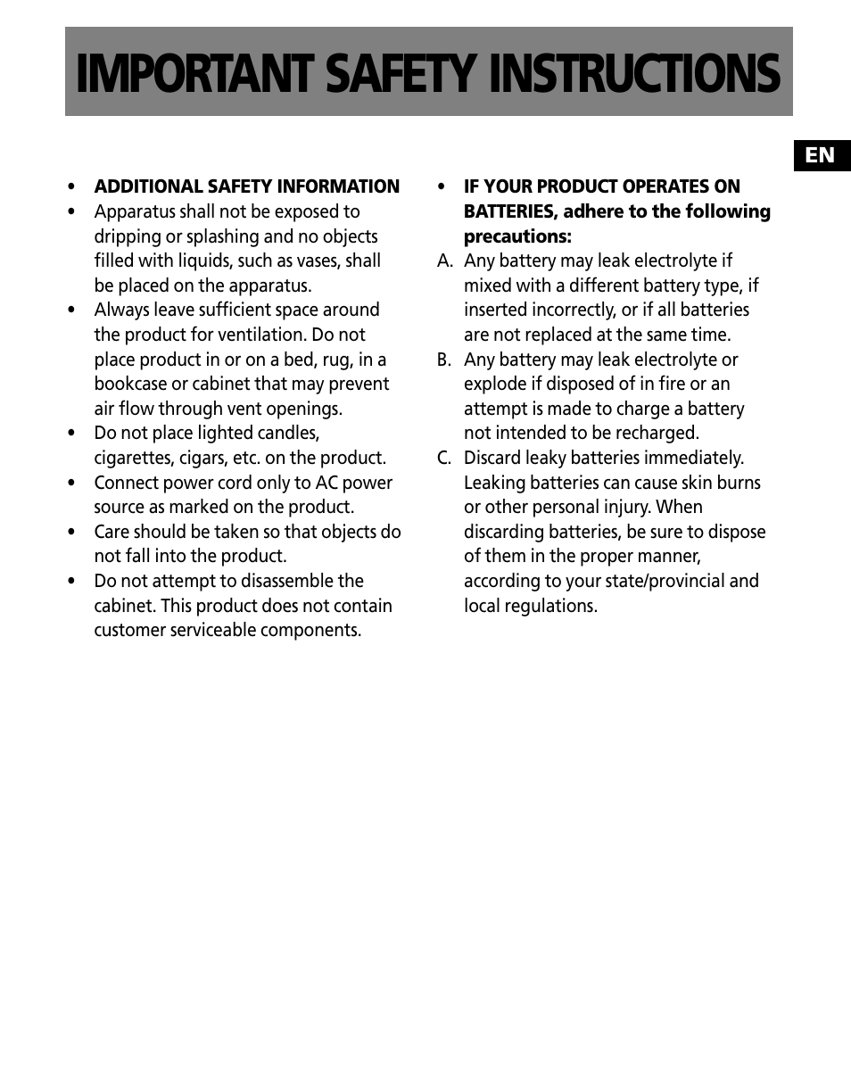 Important safety instructions | RCA TC1501 User Manual | Page 5 / 48