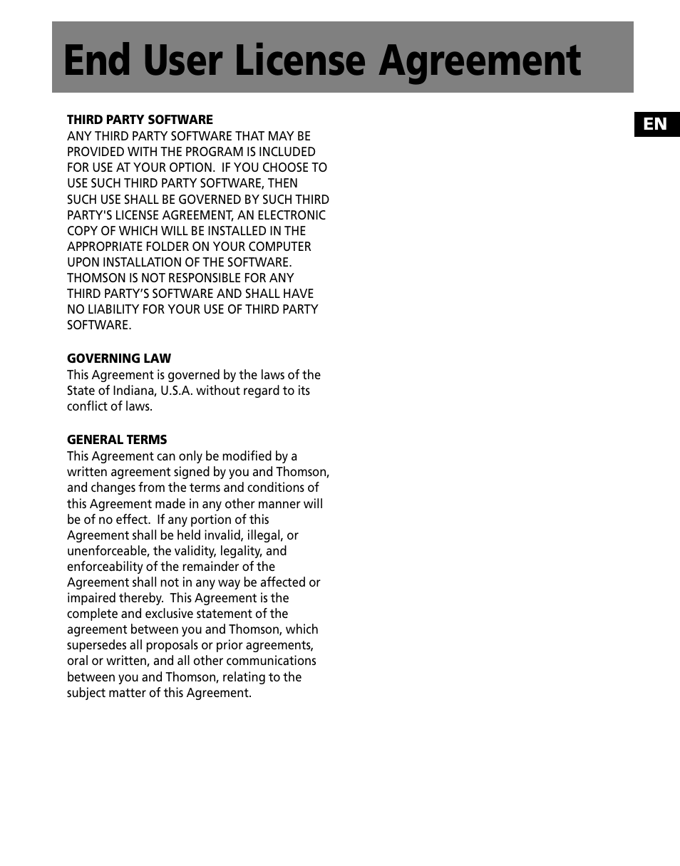 End user license agreement | RCA TC1501 User Manual | Page 9 / 48