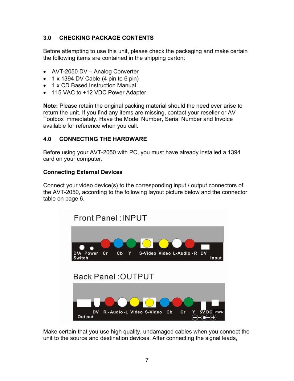 Connecting external devices | RCA AVT-2050 User Manual | Page 7 / 16