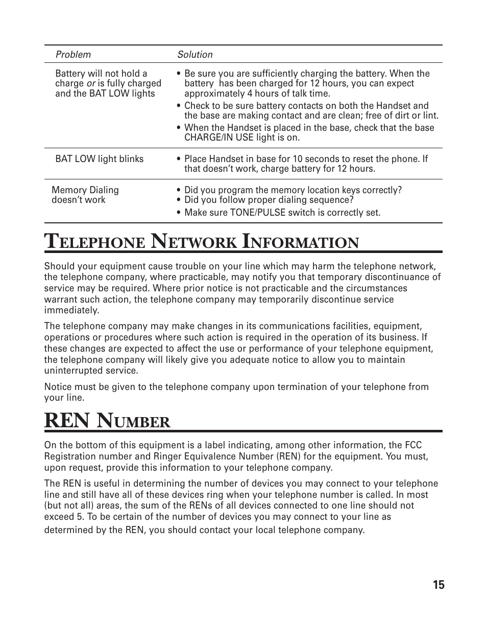 Ren n, Elephone, Etwork | Nformation, Umber | RCA 2-9917/2-9918 User Manual | Page 15 / 20