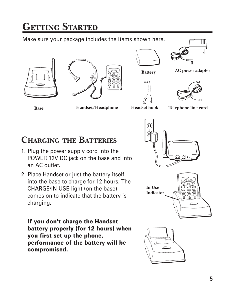 Charging the battery, Installation & setup, Etting | Tarted, Harging, Atteries, Battery, Headset hook | RCA 2-9917/2-9918 User Manual | Page 5 / 20