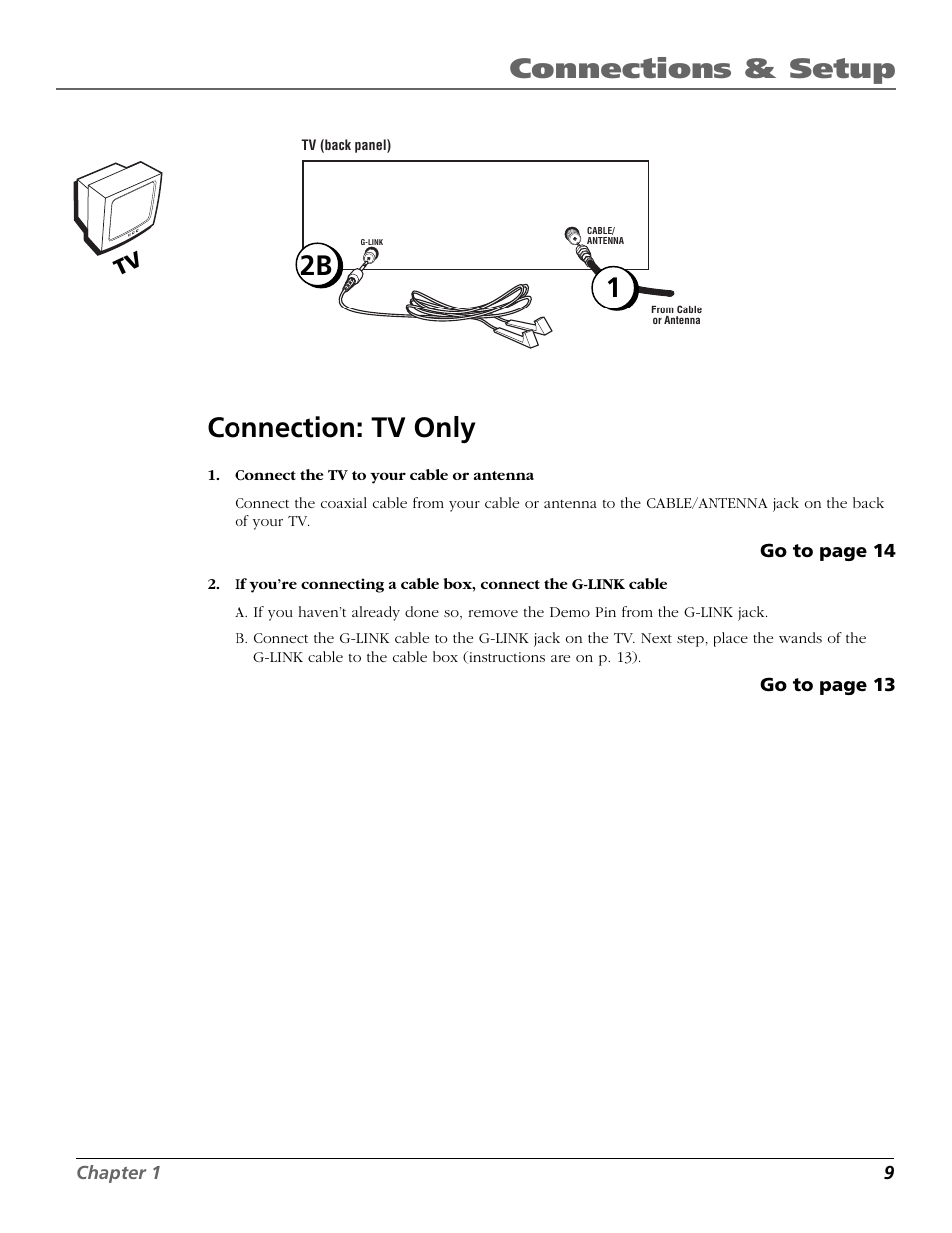 Connection: tv only, Connections & setup, 2b connection: tv only | RCA F19442 User Manual | Page 11 / 64