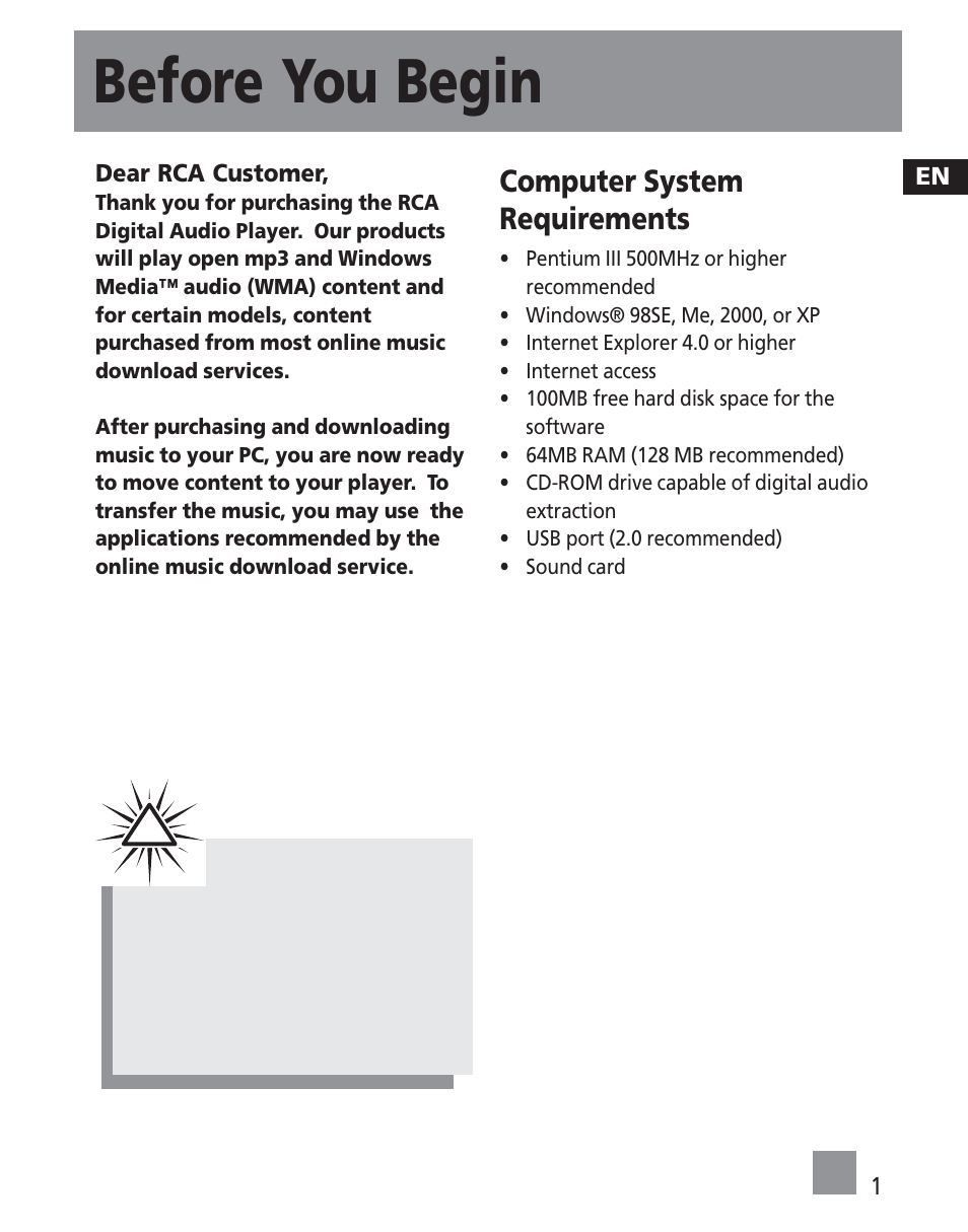 Before you begin, Computer system requirements | RCA TC1500FM User Manual | Page 37 / 48