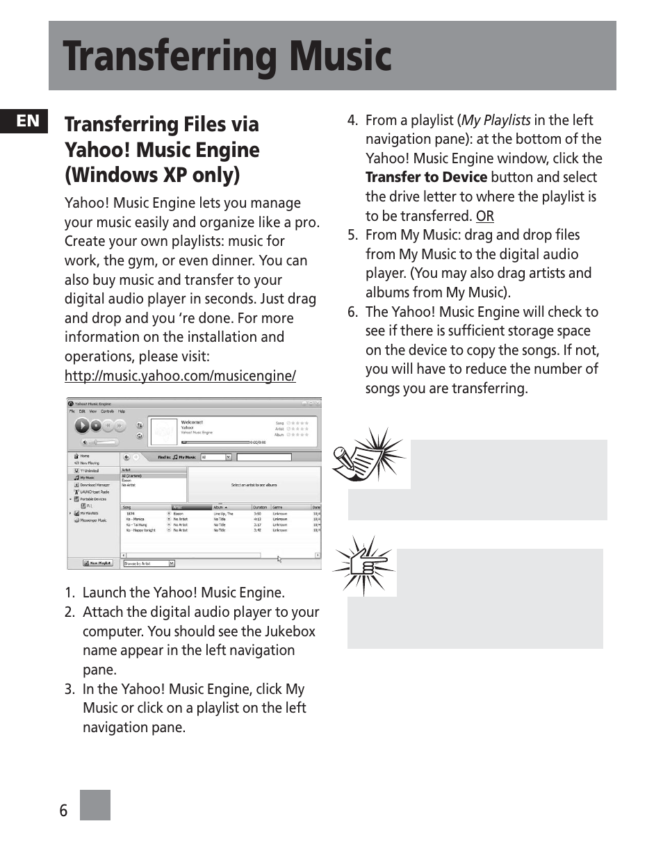 Transferring music | RCA TC1500FM User Manual | Page 42 / 48