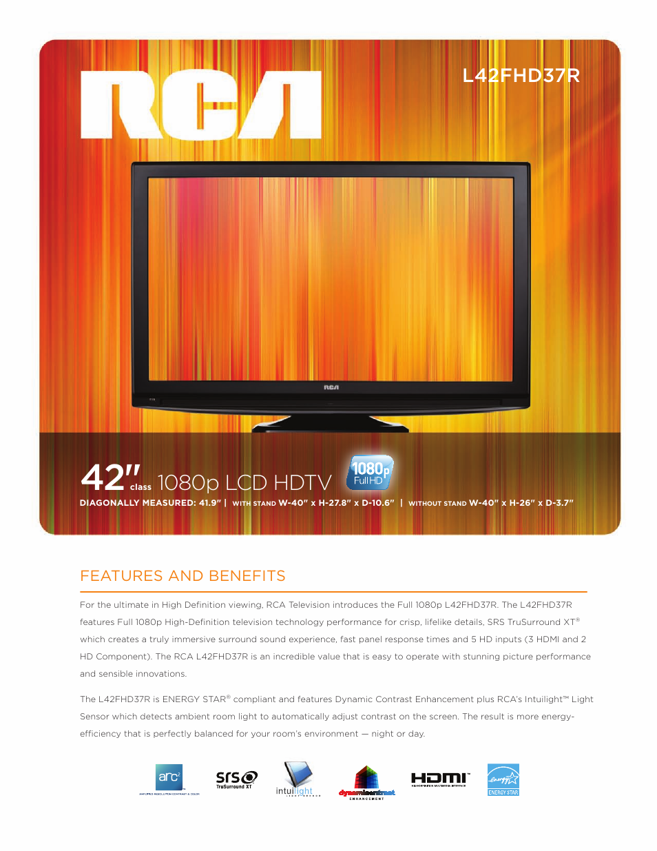 RCA L42FHD37R User Manual | 2 pages