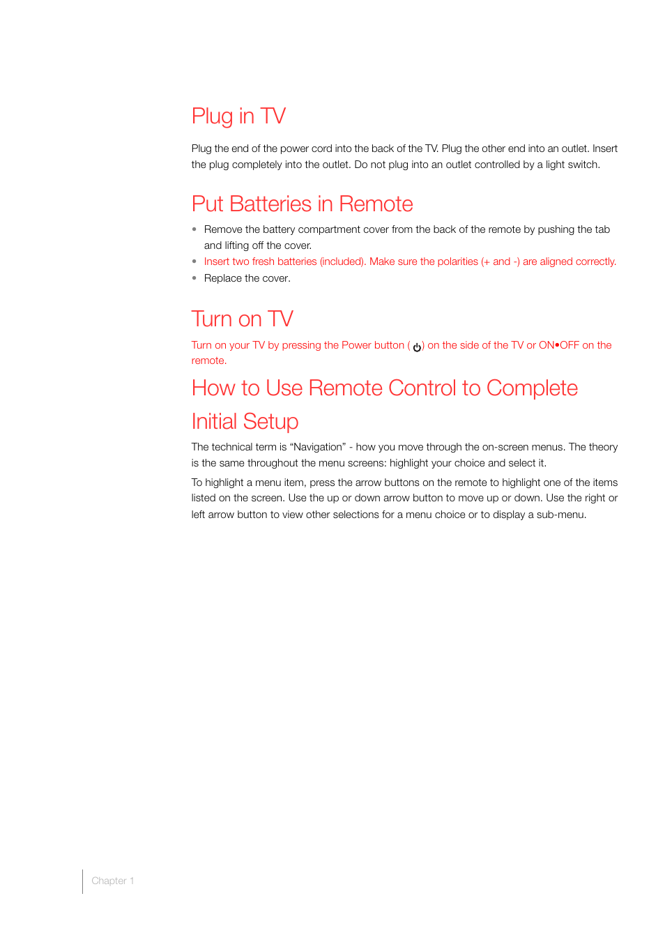 Plug in tv, Put batteries in remote, Turn on tv | RCA LCD FLAT PANEL HDTV User Manual | Page 20 / 52