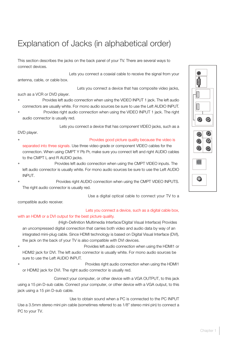 Explanation of jacks (in alphabetical order) | RCA LCD FLAT PANEL HDTV User Manual | Page 23 / 52