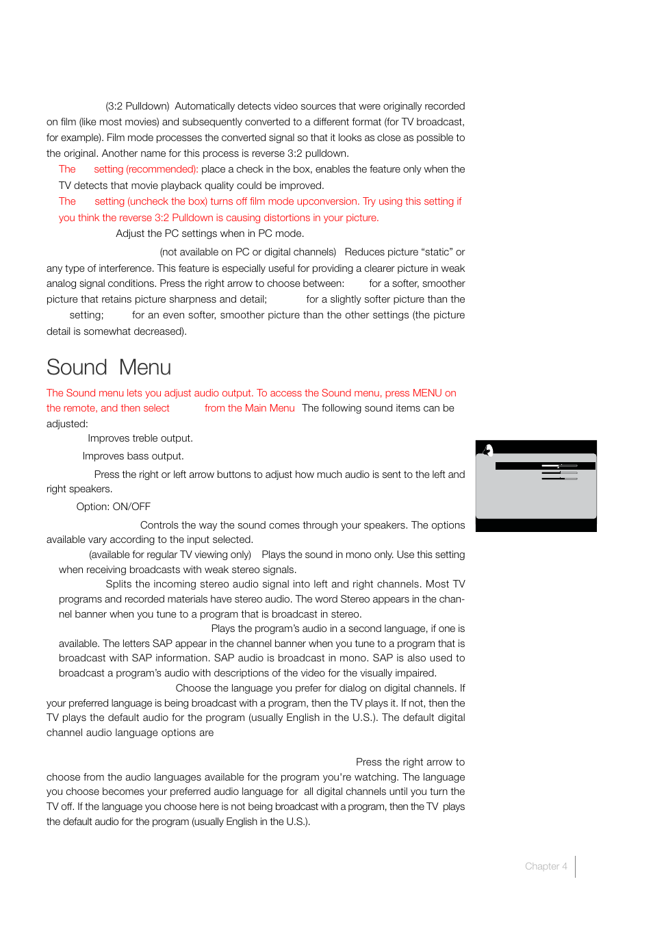 Sound menu | RCA LCD FLAT PANEL HDTV User Manual | Page 41 / 52