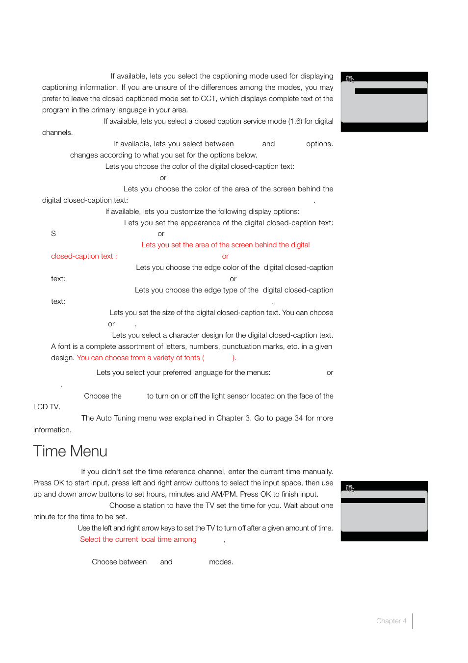 Time menu | RCA LCD FLAT PANEL HDTV User Manual | Page 43 / 52