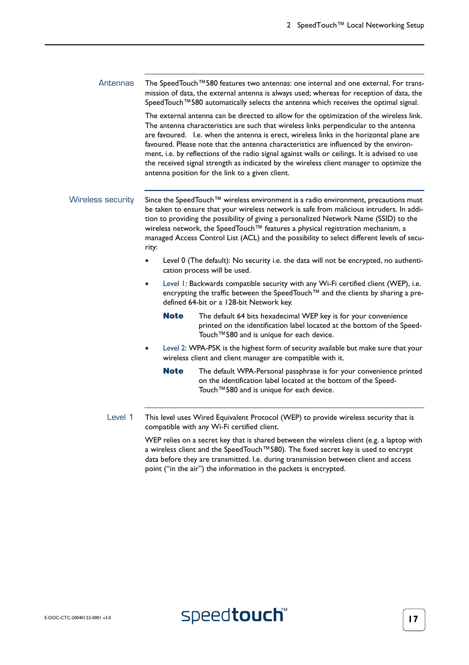 Antennas, Wireless security, Level 1 | RCA 580 User Manual | Page 19 / 104