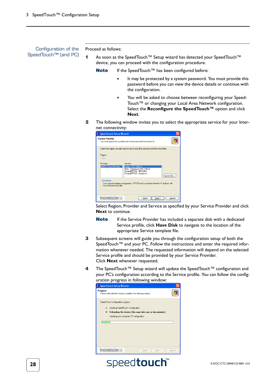 Configuration of the speedtouch™ (and pc) | RCA 580 User Manual | Page 30 / 104