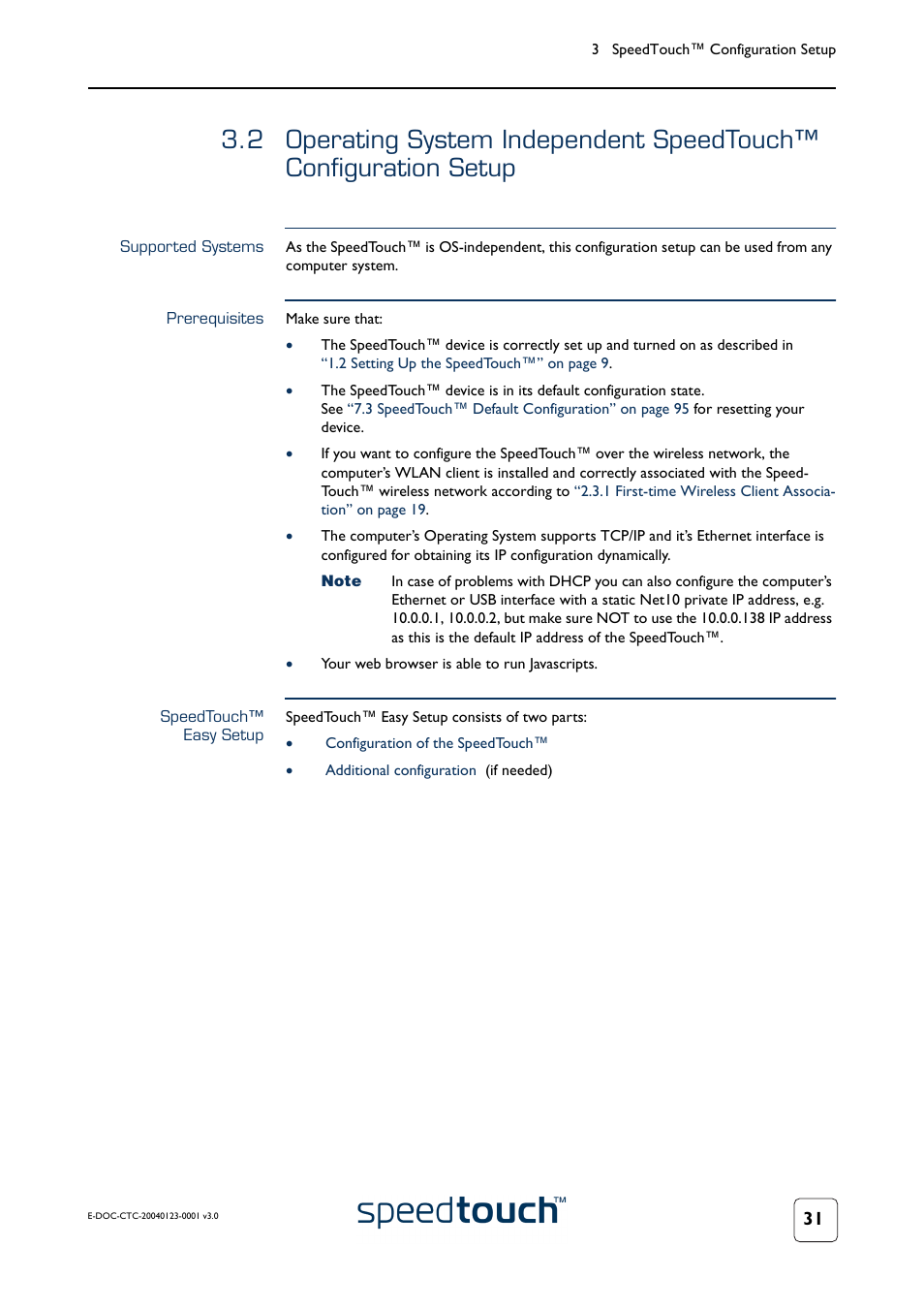 Supported systems, Prerequisites, Speedtouch™ easy setup | Oceed with | RCA 580 User Manual | Page 33 / 104