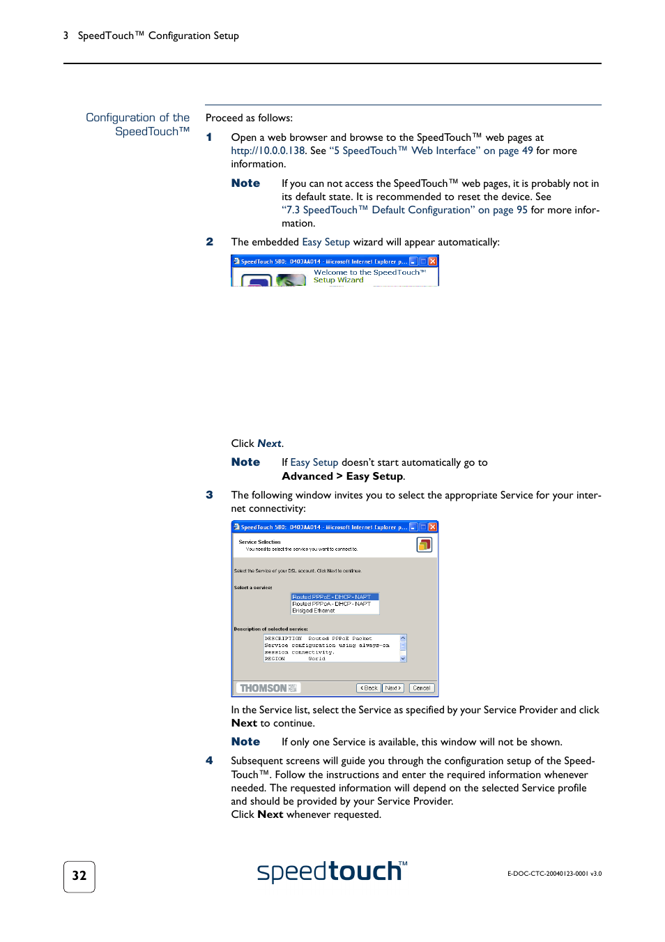 Configuration of the speedtouch | RCA 580 User Manual | Page 34 / 104
