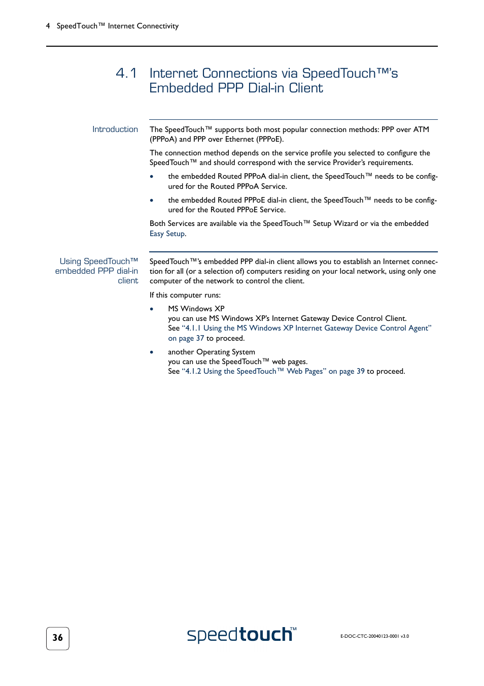 Introduction, Using speedtouch™ embedded ppp dial-in client | RCA 580 User Manual | Page 38 / 104