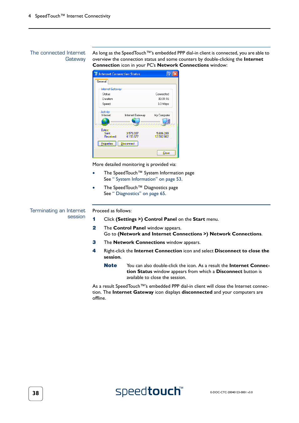 The connected internet gateway, Terminating an internet session | RCA 580 User Manual | Page 40 / 104