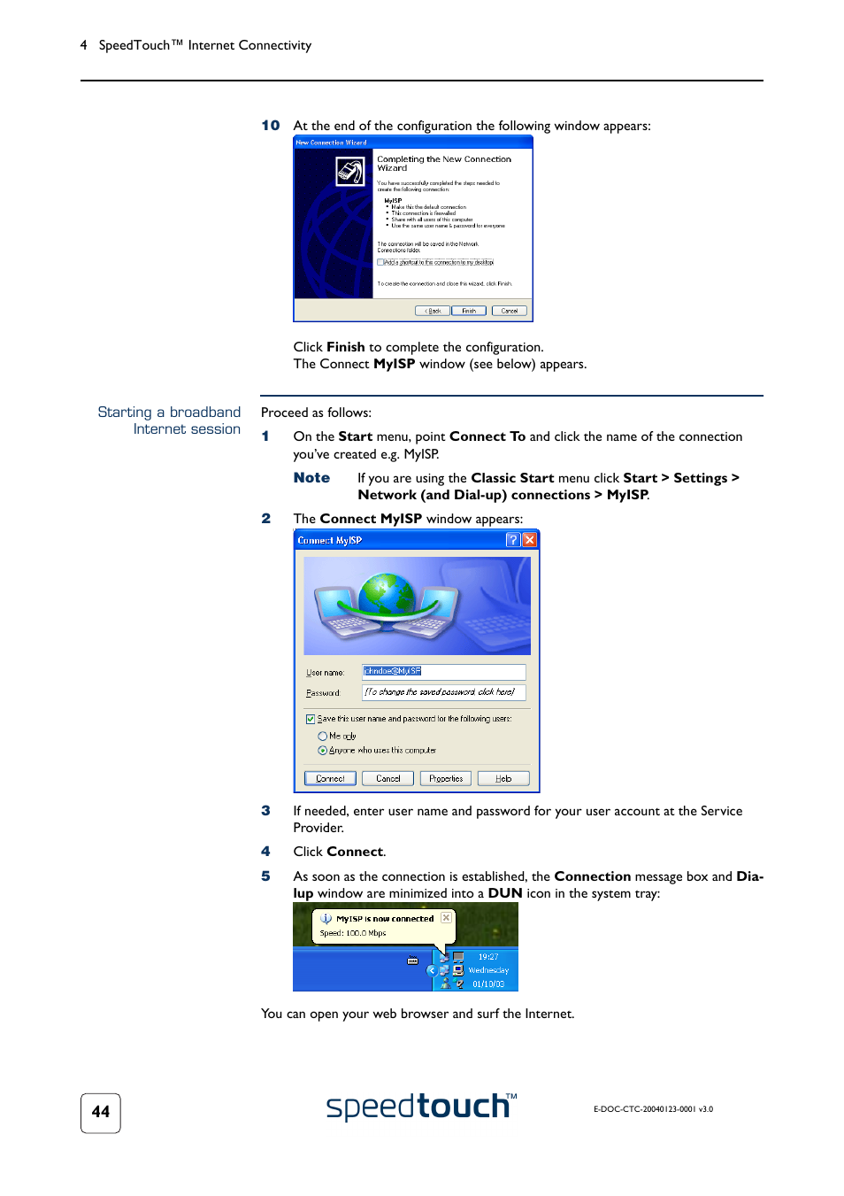 Starting a broadband internet session | RCA 580 User Manual | Page 46 / 104