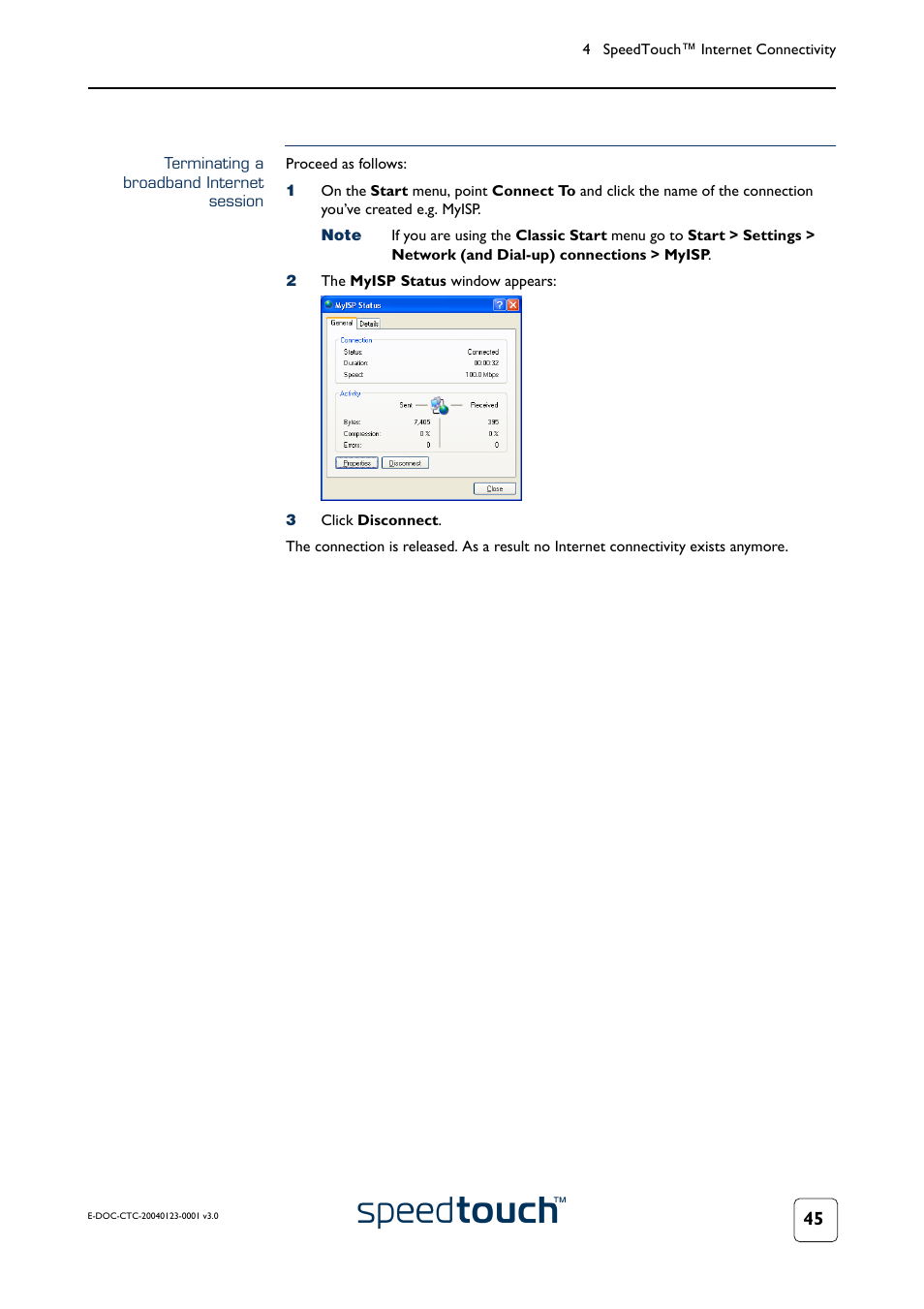 Terminating a broadband internet session | RCA 580 User Manual | Page 47 / 104
