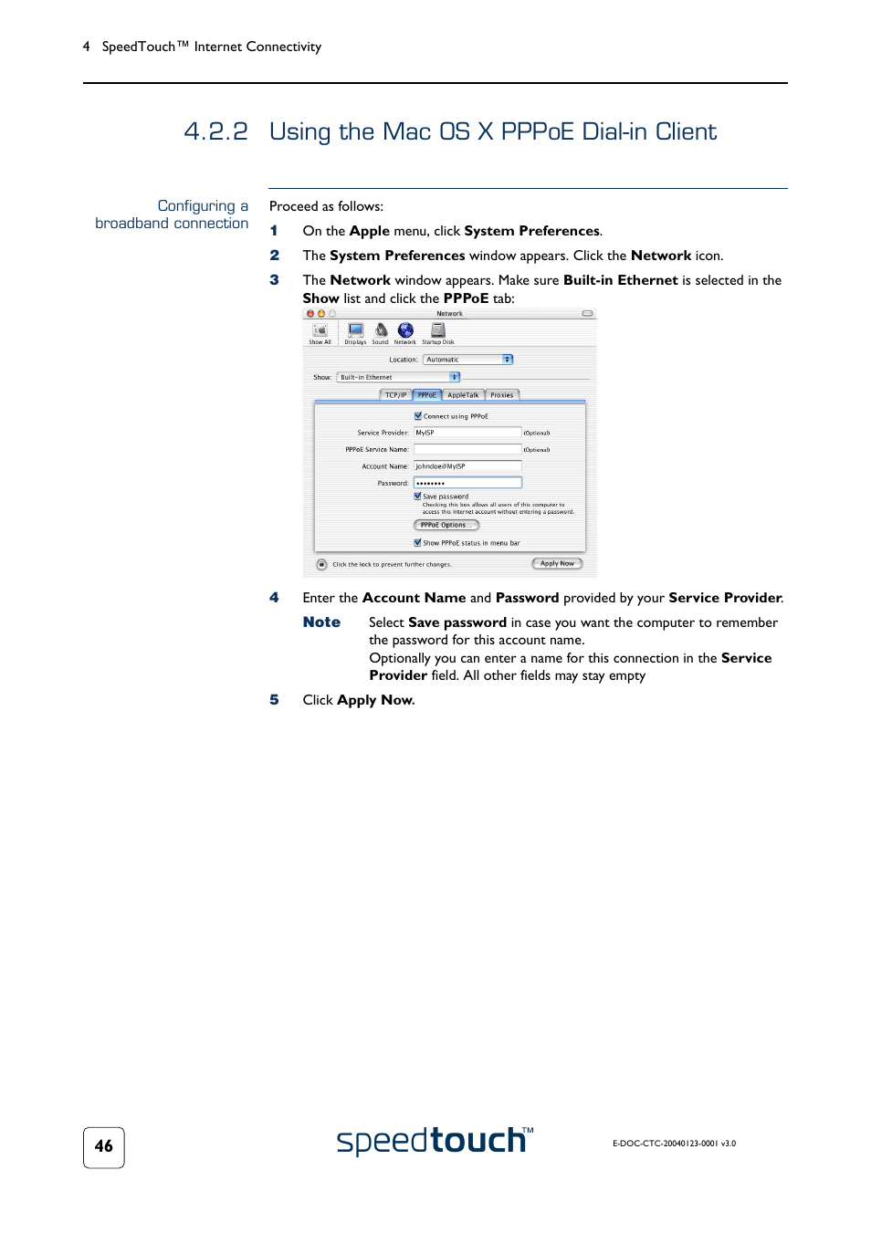 2 using the mac os x pppoe dial-in client, Configuring a broadband connection, Using the mac os x pppoe dial-in client | RCA 580 User Manual | Page 48 / 104