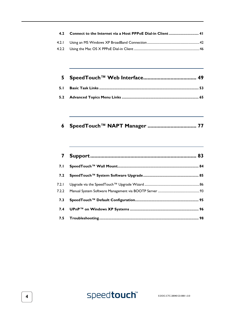 5speedtouch™ web interface, 6speedtouch™ napt manager 7 support | RCA 580 User Manual | Page 6 / 104