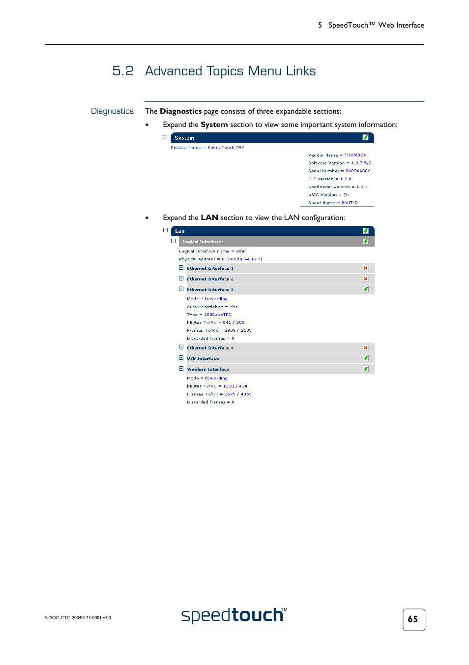 2 advanced topics menu links, Diagnostics, Advanced topics menu links | RCA 580 User Manual | Page 67 / 104