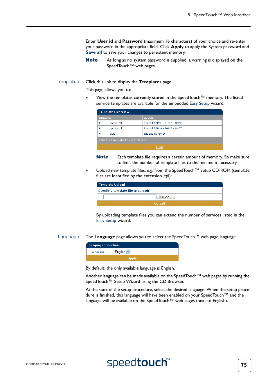 Templates, Language | RCA 580 User Manual | Page 77 / 104