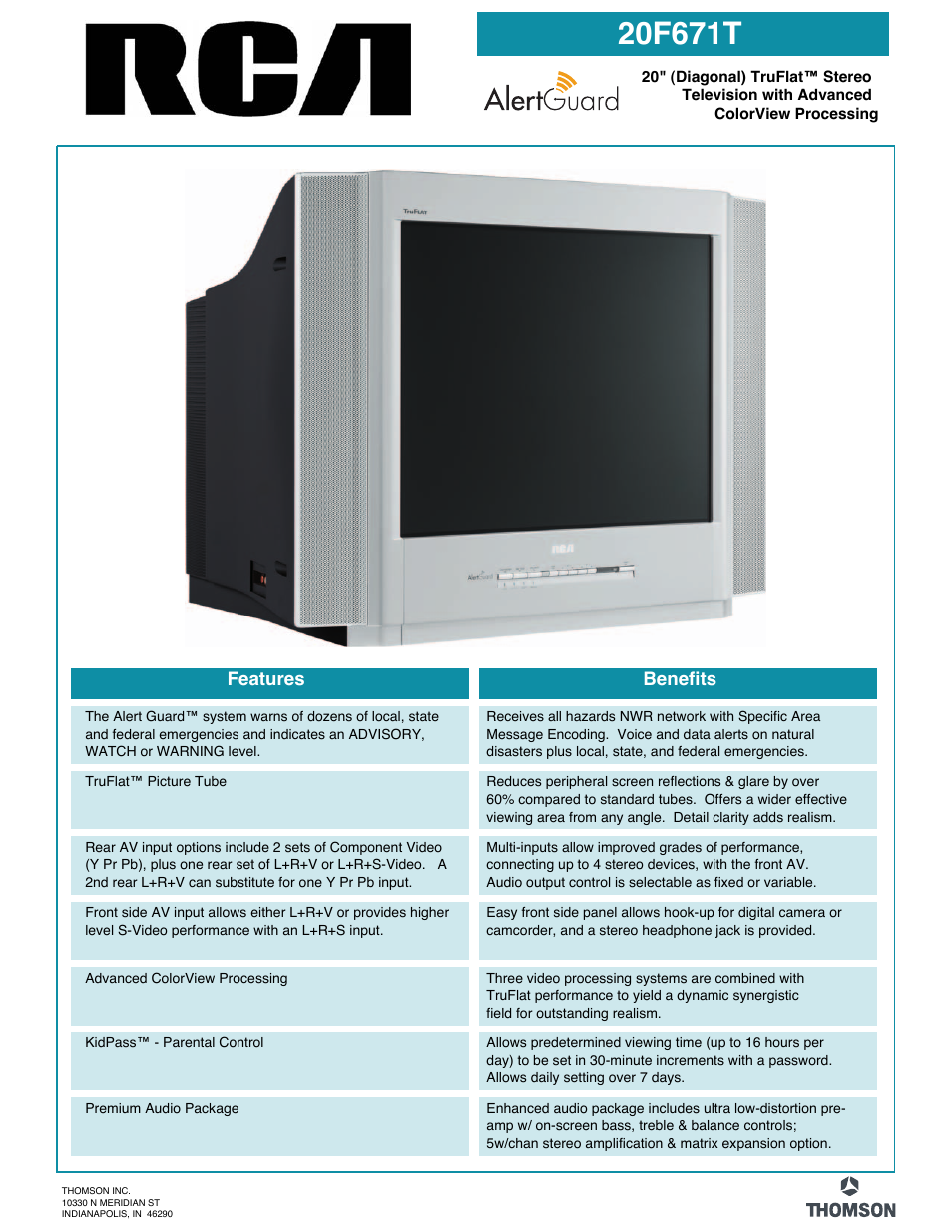 RCA TruFlat 20F671T User Manual | 2 pages